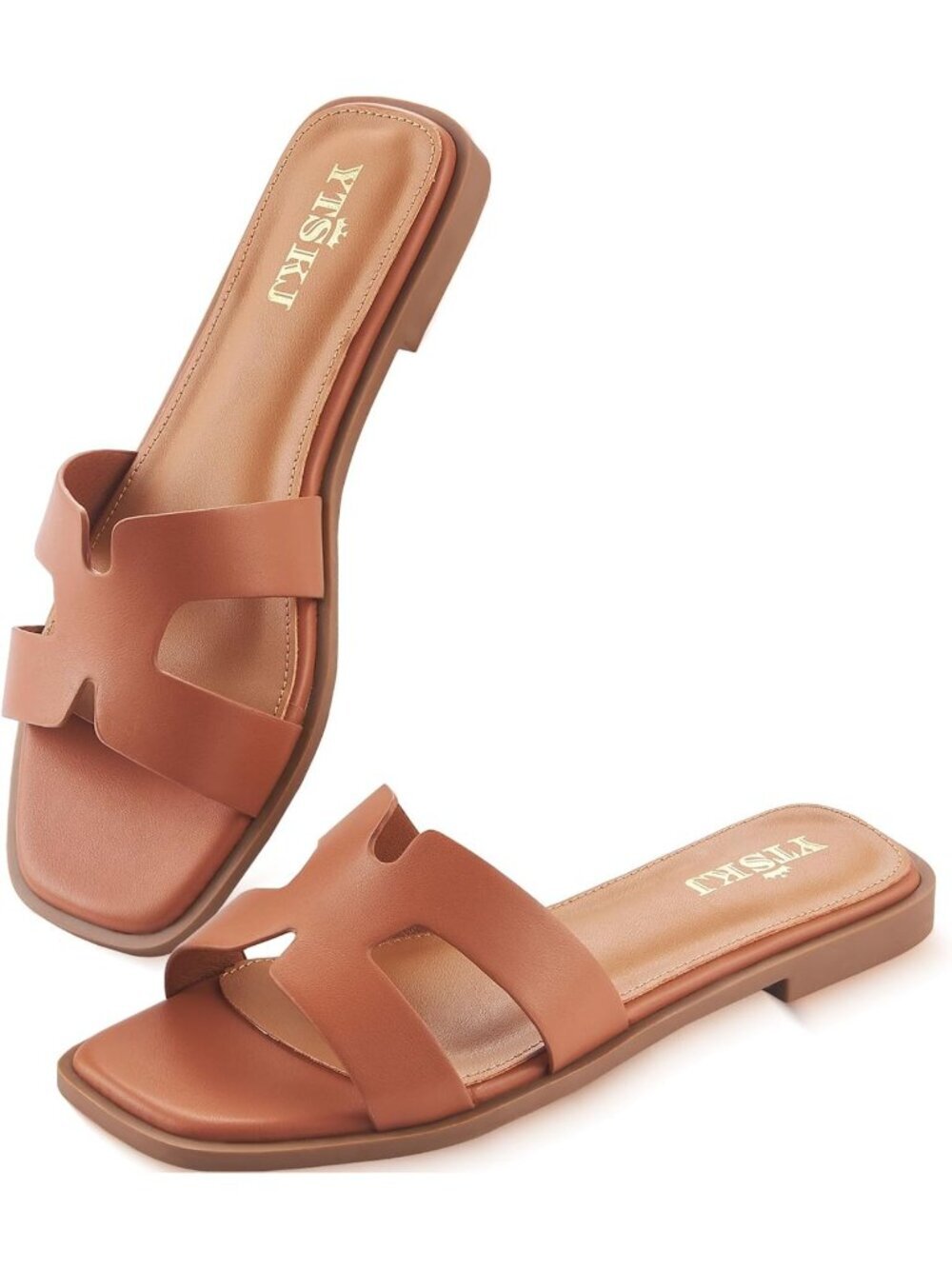 Women's Brown Slides Flat Open Toe Comfortable Soft Slip On Casual Sandals